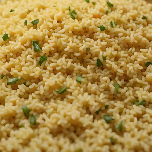 Photo a close up of rice with green onions and a green sprig of parsley