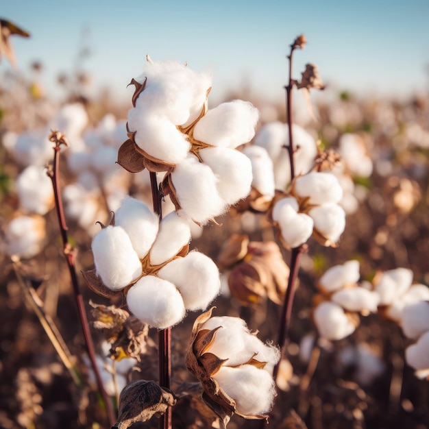 Close-up rijp katoen met witte vezels groeien op plantage Generative AI