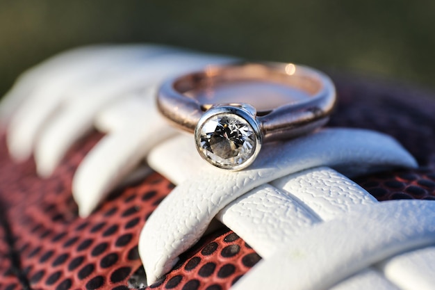 Photo close-up of ring on leather