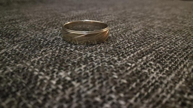 close up of ring on textile