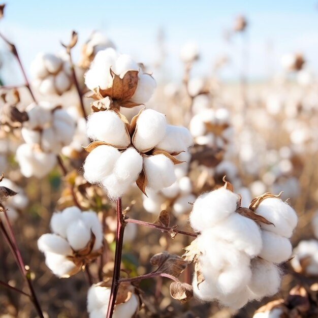 Close up ripe cotton with white fiber grow on plantation Generative ai