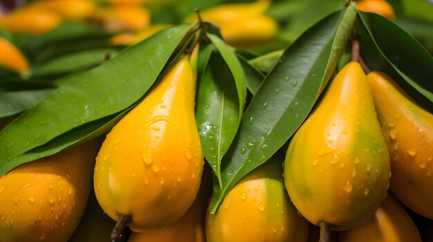 Close up of ripe mangoes in a tropical sri lankan market