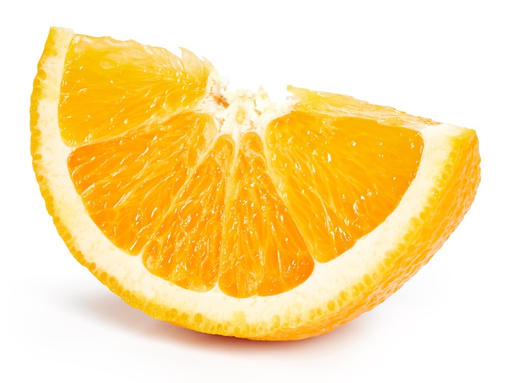 Photo close up on ripe orange fruits half isolated