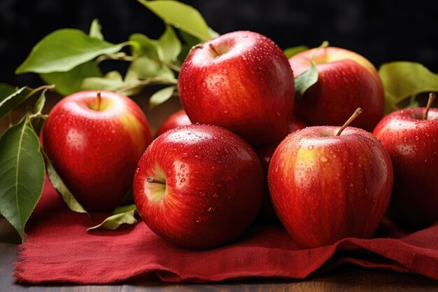 Close up of ripe red apples on table