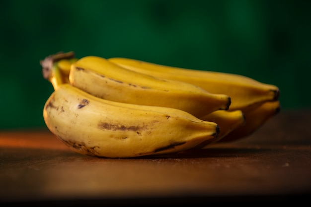 Close up on ripe silver banana bunch