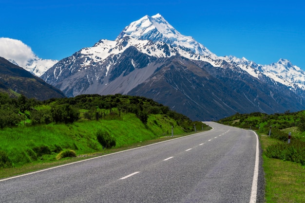 Close up on road leading to mountain