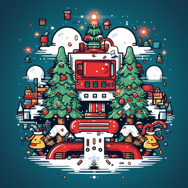 a close up of a robot with a christmas tree in the background generative ai