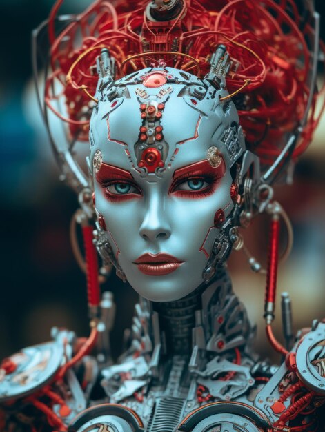 Premium AI Image | a close up of a robot with red hair