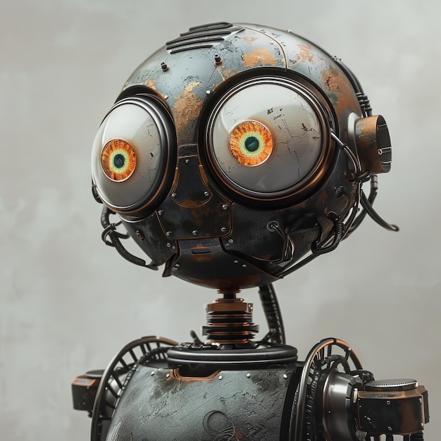 Close Up of a Robot With Yellow Eyes