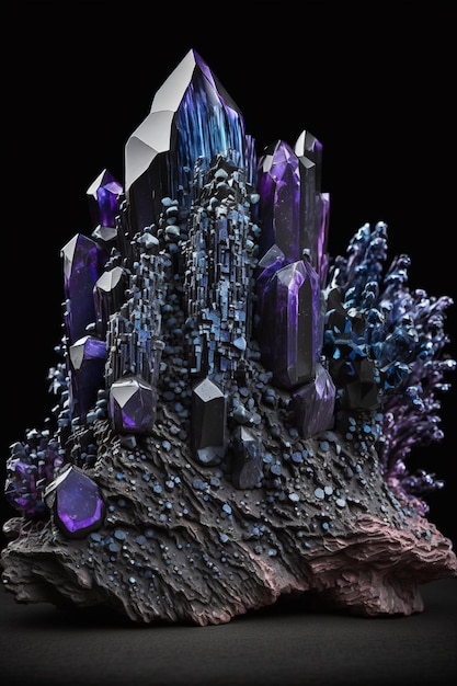 A close up of a rock with a bunch of crystals on it generative ai