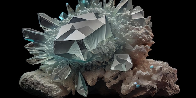 A close up of a rock with crystals on it generative AI