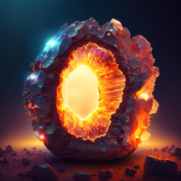 A close up of a rock with a glowing ring of fire generative ai