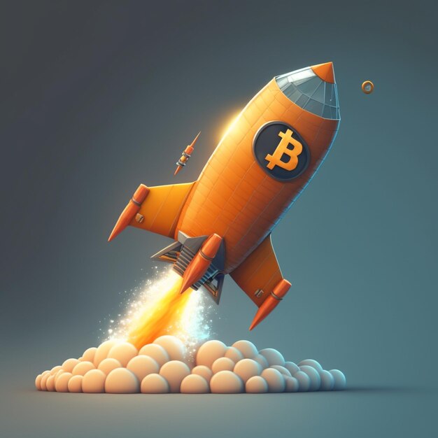 A close up of a rocket with bitcoin on the back generative ai