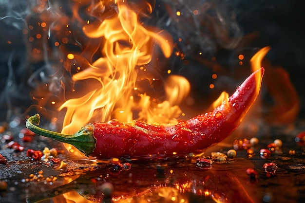 close-up rode hete chili peper brandt in brand