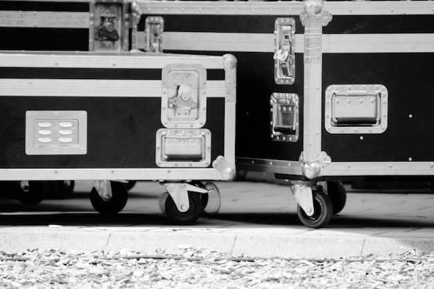 Photo close up of rolling suitcase