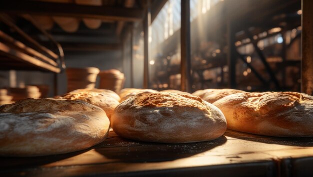 Close up of rolls stacked in a bakery Fresh bread