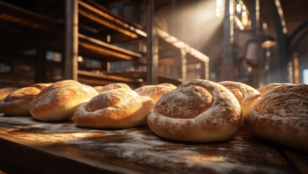 Close up of rolls stacked in a bakery Fresh bread