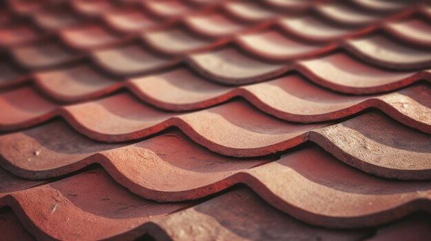 A close up of a roof made of red clay