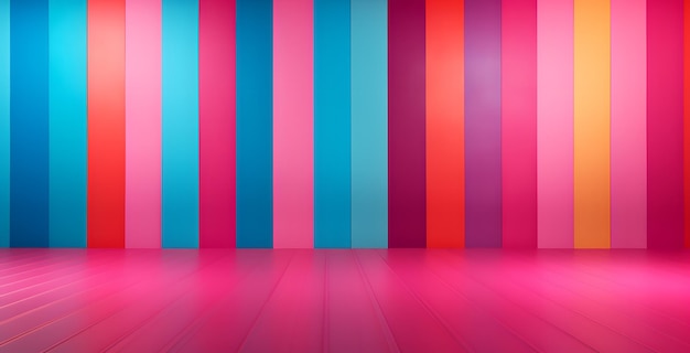 A close up of a room with a colorful striped wall Generative AI