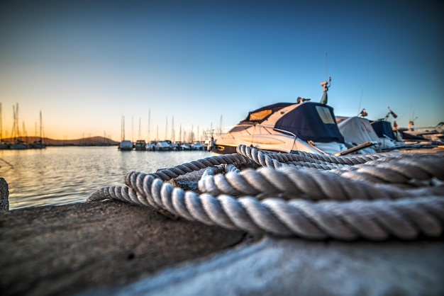 Close up of a rope in Alghero harbor Sardinia