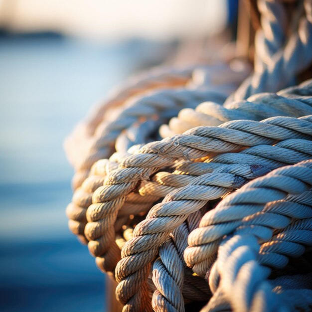 Foto close up di una corda su una barca ai