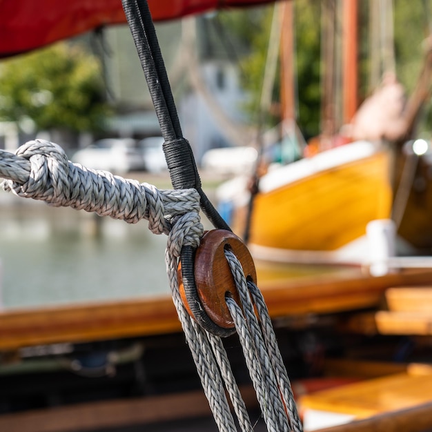 Close-up of rope tied on metal