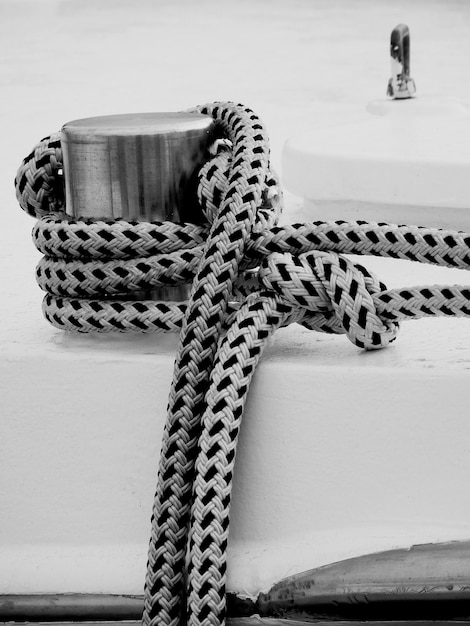 Close-up of rope tied on metal