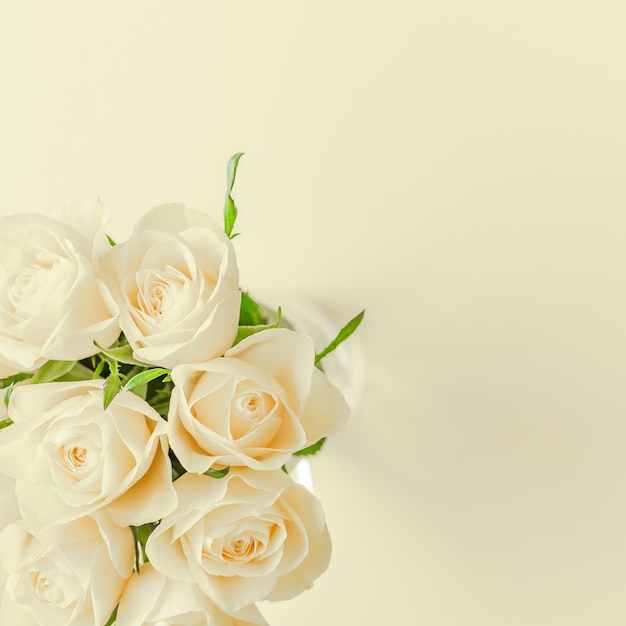 白い背景のバラの花束のクローズアップ
