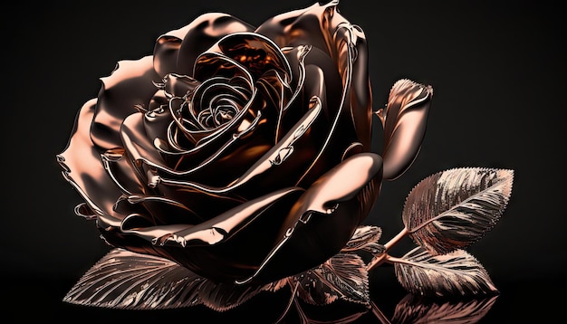 Крупный план металлической розы из розового золота
