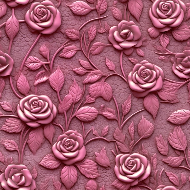 A close up of a rose pattern on a wall with leaves generative ai