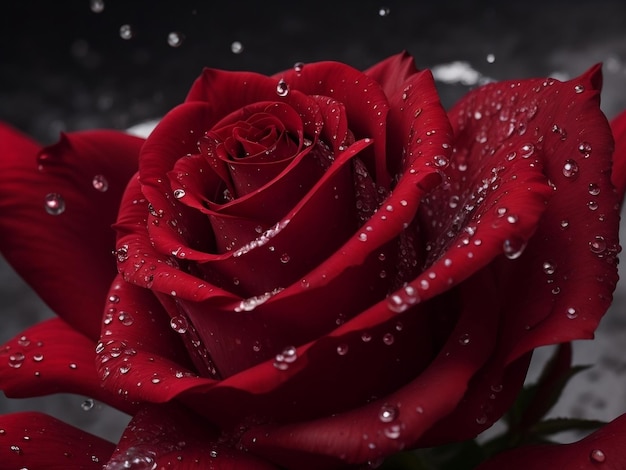 close up of A rose petals with fresh water droplets