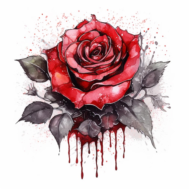 Photo a close up of a rose with blood dripping down it generative ai