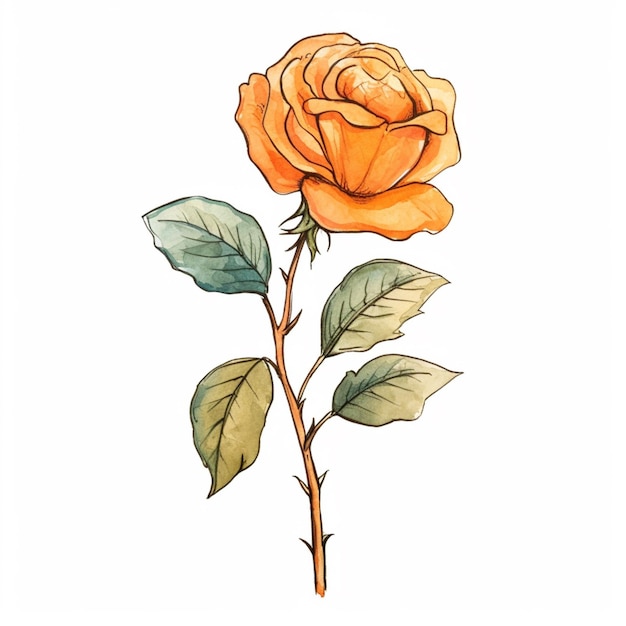 a close up of a rose with leaves on a stem generative ai