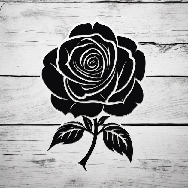 Photo a close up of a rose on a wooden surface with a leaf generative ai