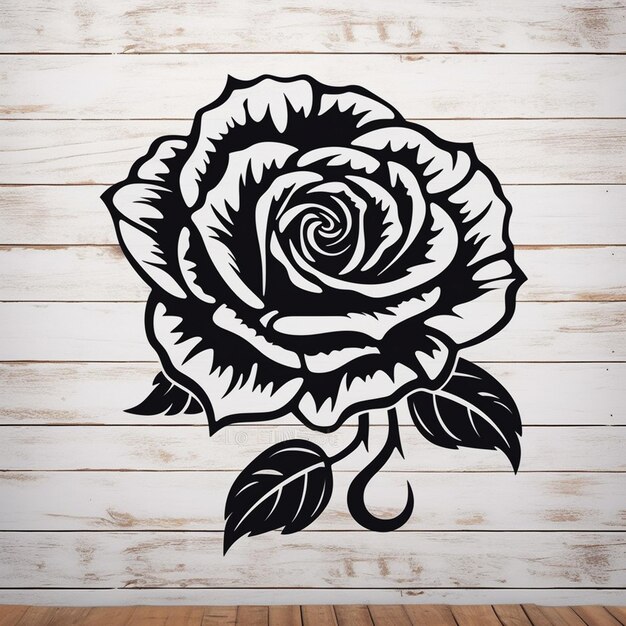 Photo a close up of a rose on a wooden wall with a wooden floor generative ai