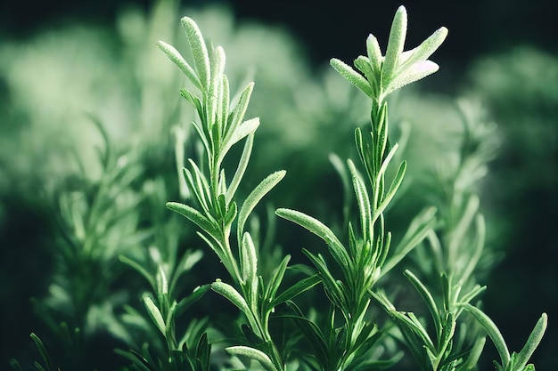 A close up of a rosemary plant with the top left corner of the picture.