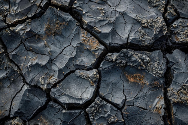 Close up of rough black rock texture with cracks for design