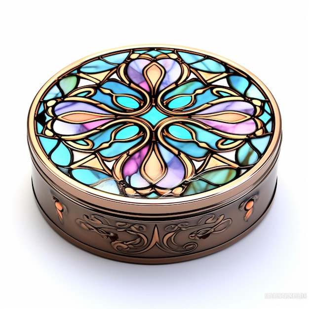 a close up of a round box with a stained glass design generative ai