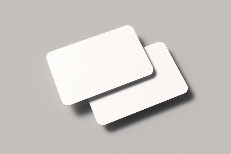 Photo close up of round corner business cards mockup. 3d illustration