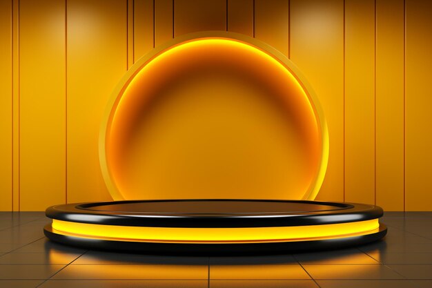 A close up of a round podium with a yellow light generative ai