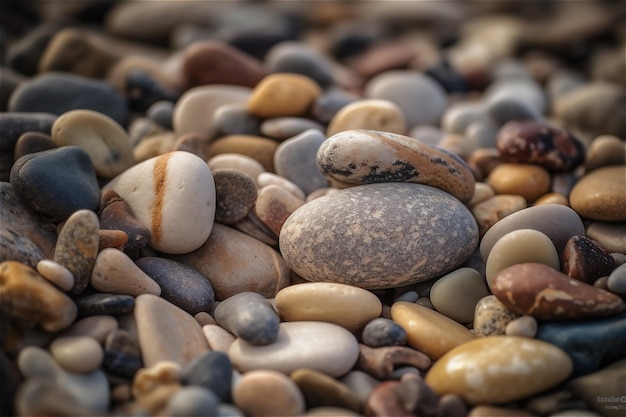 Close up of rounded rocks pebbles background AI generated content