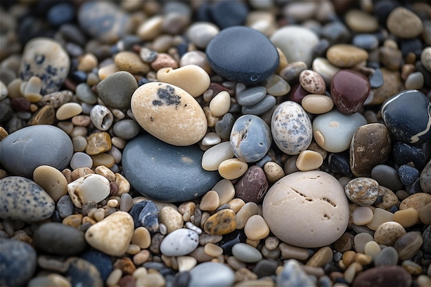 Close up of rounded rocks pebbles background AI generated content