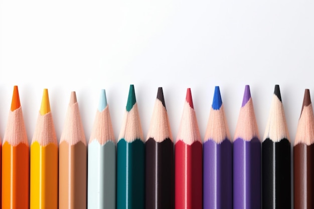 a close up of a row of colored pencils with one of them turned to the side generative ai