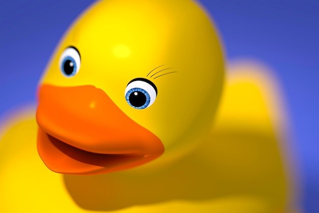 Photo close-up of rubber duck against blue background