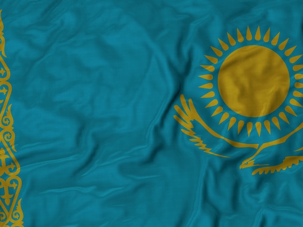 Photo close up of ruffled kazakhstan flag