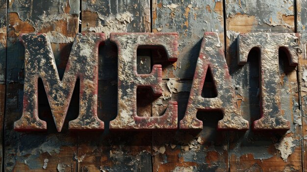 Photo a close up of a rustic metal sign that says meat ai