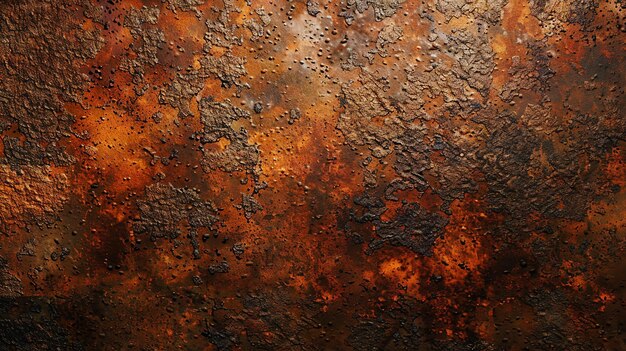 A close up of a rusty metal surface with a rough texture The metal is a deep orange color with some areas of black and brown