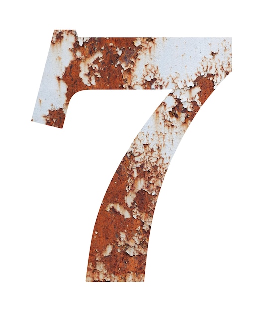 Photo close-up of rusty number 7 against white background
