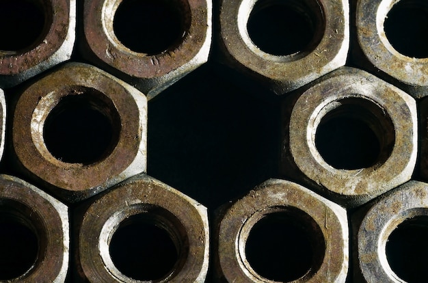 Close-up of rusty nuts