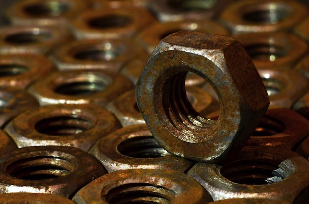 Close-up of rusty nuts